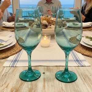 Cristar Rioja Smoke Green‎ Wine Glasses, Set of 2, Aqua Water Goblets, Stemware